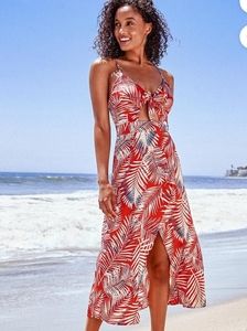 Cupshe Reagan Red/Blue Tropical Knotted Dress Size L